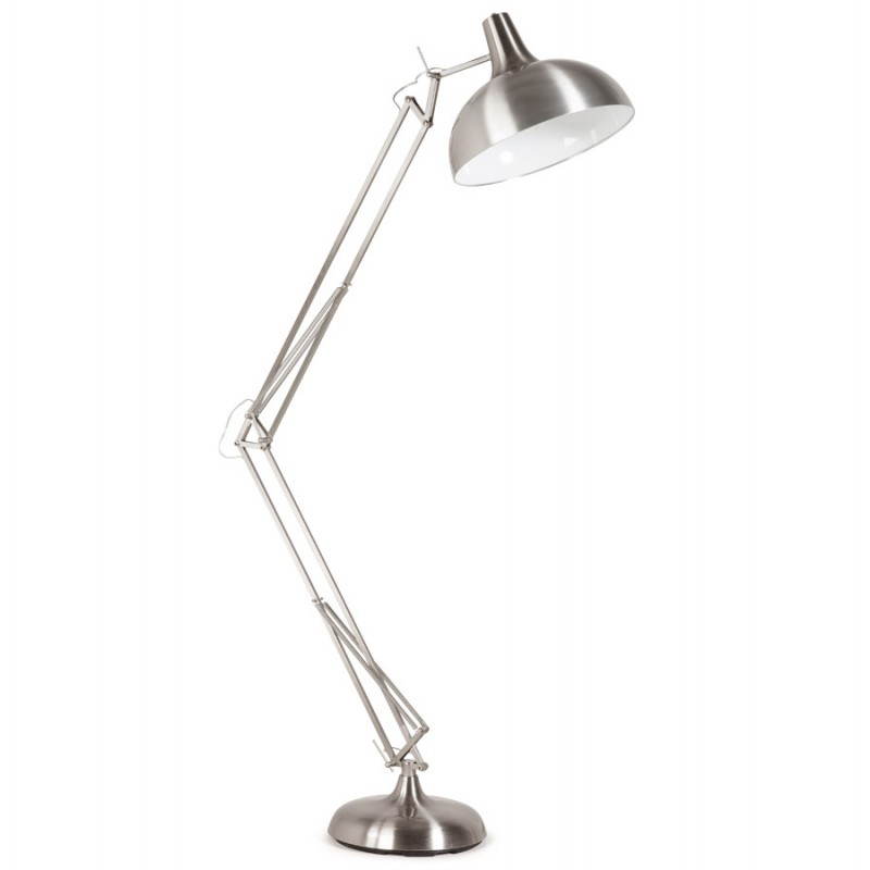 Lampe sur pied design COTINGA en métal brossé (aluminium)
