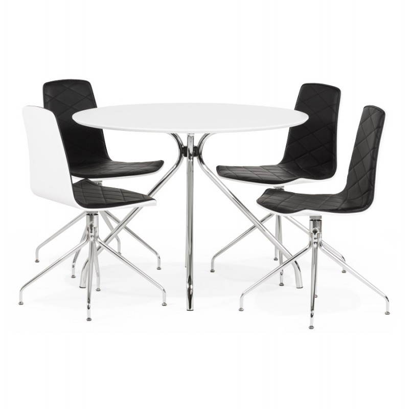 Table moderne ronde MINOU en bois peint et métal (Ø 100 cm) (blanc) - image 21386