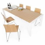 Table design avec rallonges SOLO en plaqué chêne et métal (bois naturel)