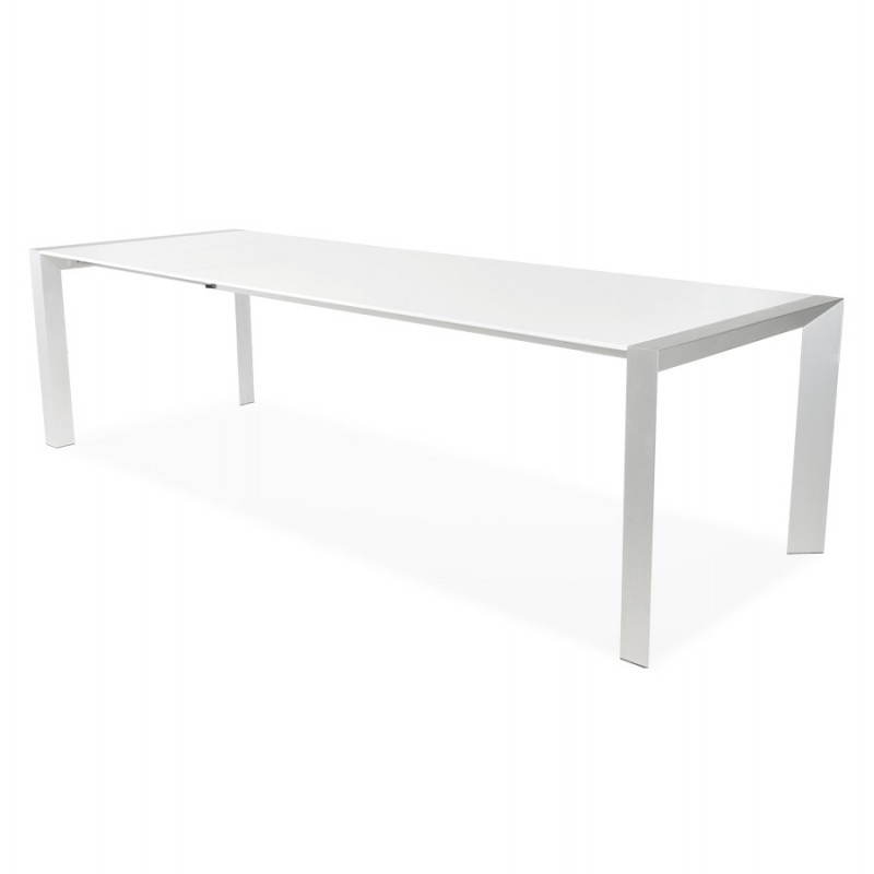 Rechteckige Design-Tisch mit Verlängerung FIONA in lackiertem Holz und gebürstetem Aluminium (weiß) - image 21529