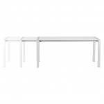 Mesa rectangular con extensión cables a pesados en madera lacada y aluminio cepillado (blanca)