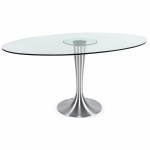 Design Roundtable magnifying glass tempered glass and brushed aluminium (Ø 160 cm) (transparent)