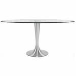 Table design ronde LOUPE en verre trempé et aluminium brossé (Ø 160 cm) (transparent)