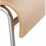 Tabouret de bar design mi-hauteur SAONE MINI en bois et métal chromé (naturel)
