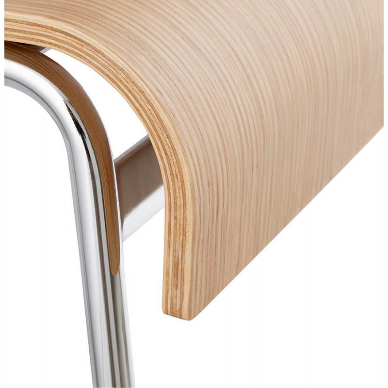 Tabouret de bar design mi-hauteur SAONE MINI en bois et métal chromé (naturel) - image 27530