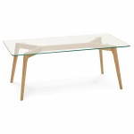 Rectangular coffee table style Scandinavian HENNA in glass and oak (transparent)
