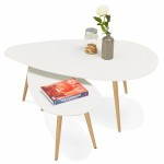 Coffee tables design oval nesting GOLDA in wood and oak (white)