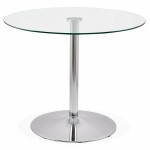 Table de repas ronde design OLAV en verre et métal chromé (Ø 90 cm) (transparent)