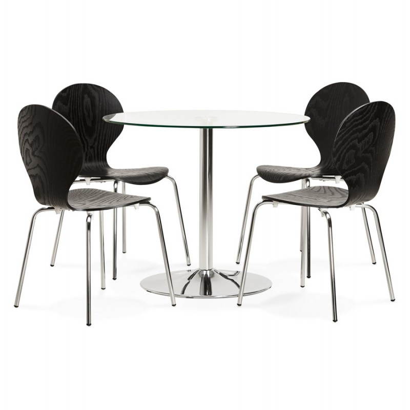 Design round dining OLAV in glass and chromed metal (Ø 90 cm) table (transparent) - image 27946