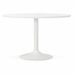 Dining table round design Scandinavian STRIPE in wood and painted metal (Ø 120 cm) (white)