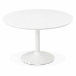 Table de repas ronde design scandinave GALON en bois et métal peint (Ø 120 cm) (blanc)