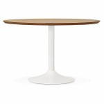 Dining table round design Scandinavian STRIPE in wood and painted metal (Ø 120 cm) (natural, white)
