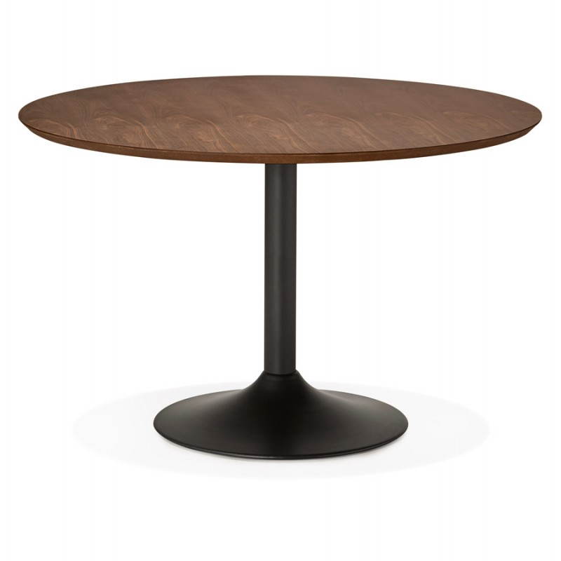 Dining table round Scandinavian vintage STRIPE in wood and painted metal (Ø 120 cm) (black walnut)