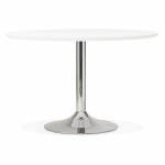 Round design dining STRIPE in wood and chrome metal (Ø 120 cm) table (white, chromed metal)
