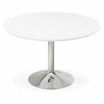 Table de repas design ronde GALON en bois et métal chromé (Ø 120 cm) (blanc, métal chromé)