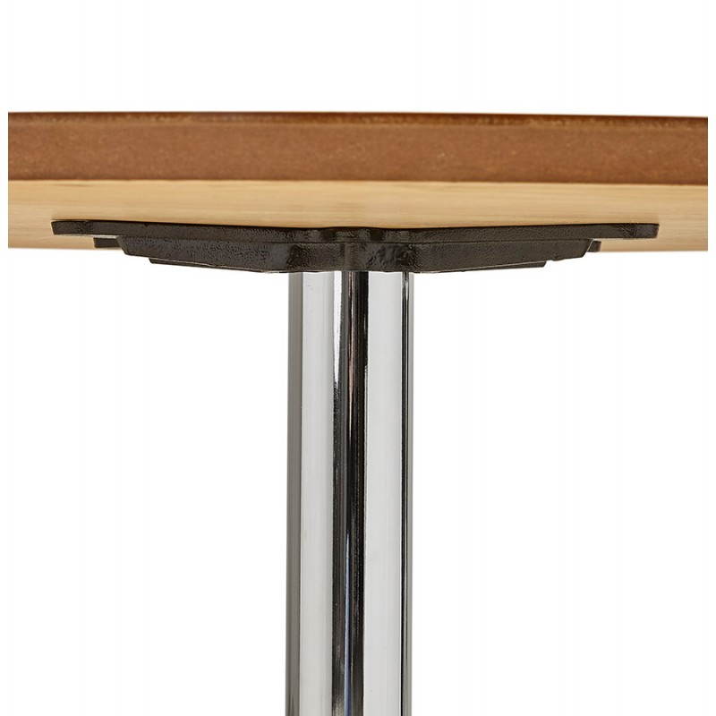 Table design round BRAID in wood and chrome metal (Ø 120 cm) (natural, chrome metal) - image 28041