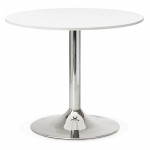 Dining table or desk round design NILS wood and metal chrome (O 90 cm) (white)