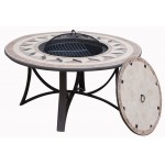 Living room of garden round coffee table + 4 chairs FILAIE aspect iron wrought and mosaic (black, beige)
