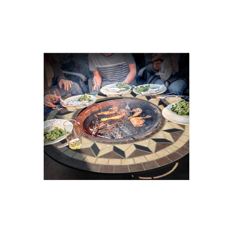 Living comedor de jardín redonda mesa + 4 sillas FILAIE aspecto hierro forjado y mosaico (negro, beige) - image 29520