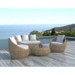 Garden furniture 5 places DIEGO round braided resin (rattan, beige)