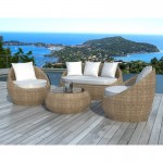 Garden furniture 5 places DIEGO round braided resin (rattan, beige)