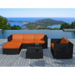 Garden furniture 5 squares SEVILLE woven resin (black, orange cushions)