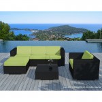 Garden furniture 5 squares SEVILLE woven resin (black, green cushions)