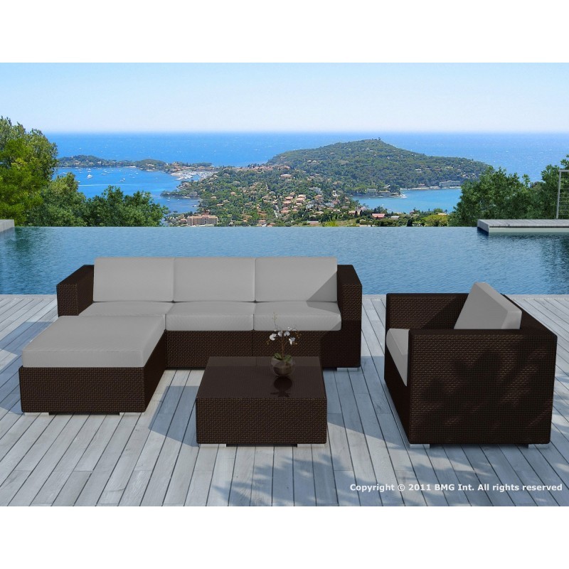 Garden furniture 5 squares SEVILLE resin braided (Brown, gray cushions) - image 29872