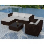 Garden furniture 5 squares SEVILLE resin braided (Brown, gray cushions)