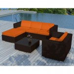 Resina di mobili da giardino 5 piazze SEVILLE intrecciato (Brown, cuscini arancioni)
