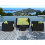 Garden furniture 6 seater KUMBA woven resin (black, green cushions)