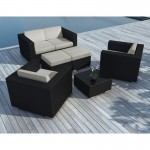 Resina KUMBA tejido muebles de jardín 6 plazas (cojines negros, gris)