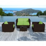 Garden furniture 6 seater KUMBA resin braided (Brown, green cushions)