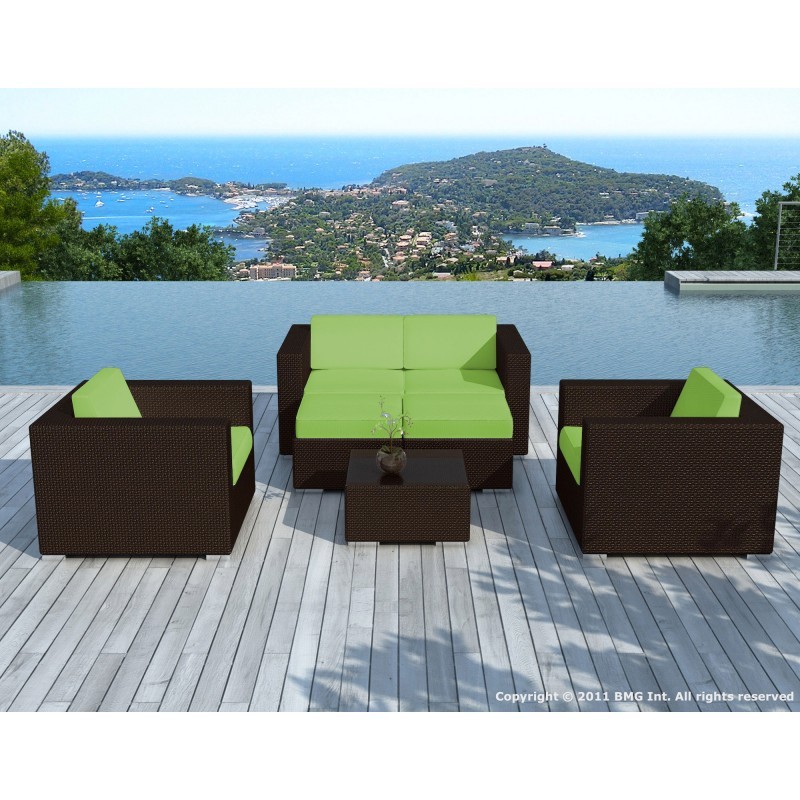 Garden furniture 6 seater KUMBA resin braided (Brown, green cushions) - image 29928