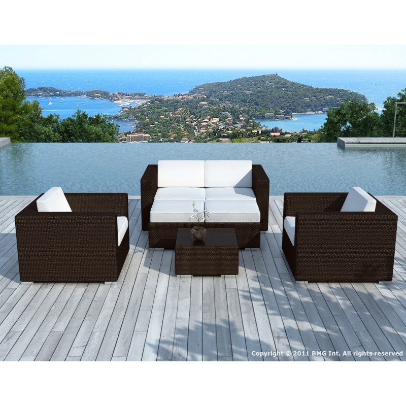 Garden furniture 6 seater KUMBA resin braided (Brown, green cushions) - image 29931