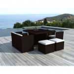 Garden Room 8 places built-in ÚBEDA in woven resin (Brown, white/ecru cushions)