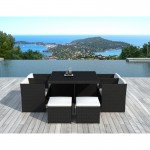 Garden Room 8 places built-in ÚBEDA in woven resin (black, white/ecru cushions)