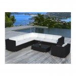 Garden of angle living room 8 places OVIEDO woven resin (black, white/ecru cushions)