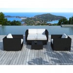 Garden furniture 6 seater KUMBA woven resin (black, orange cushions)