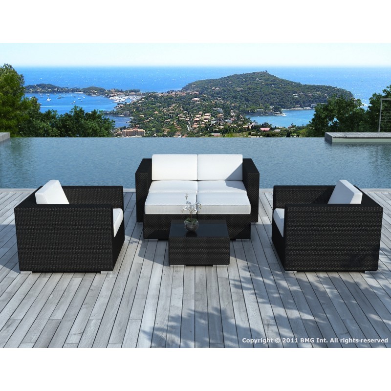 Garden furniture 6 seater KUMBA woven resin (black, orange cushions) - image 29985
