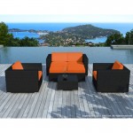 Resina KUMBA tejido muebles de jardín 6 plazas (cojines negros, naranjas)