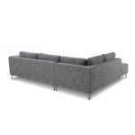 Canapé d'angle côté Gauche design 5 places avec méridienne JUSTINE en tissu (gris clair chiné)