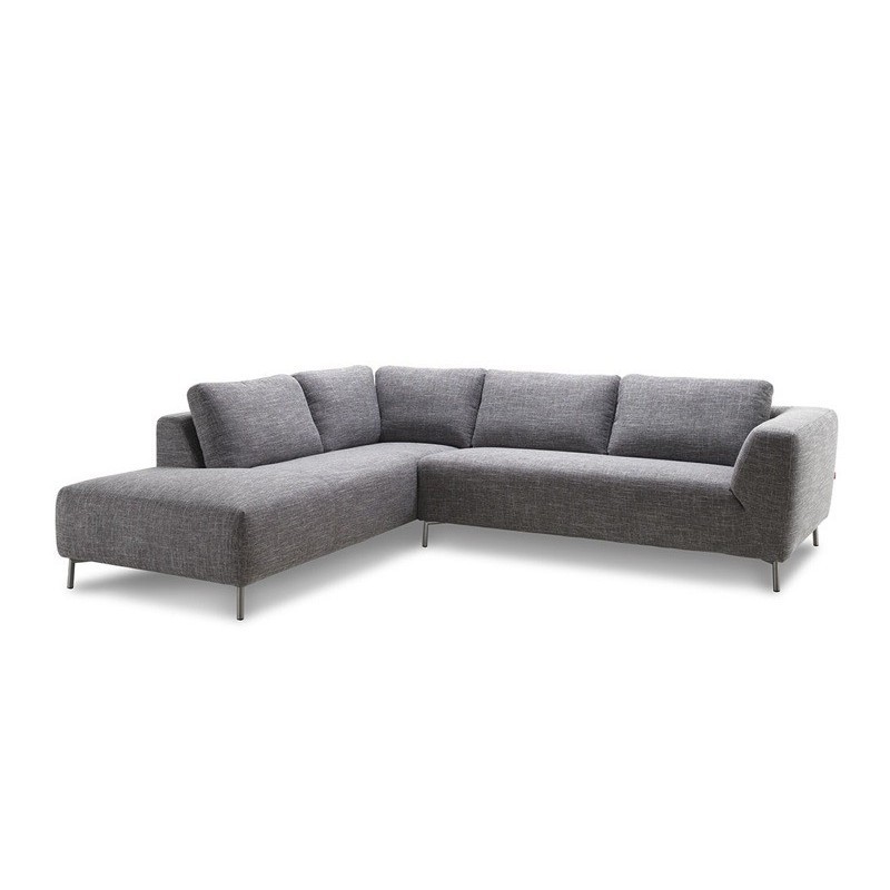 Canapé d'angle côté Gauche design 5 places avec méridienne JUSTINE en tissu (gris clair chiné) - image 30128