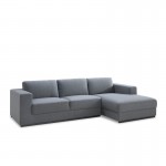 Canapé d'angle côté Droit design 4 places avec méridienne MAGALIE en tissu (gris)
