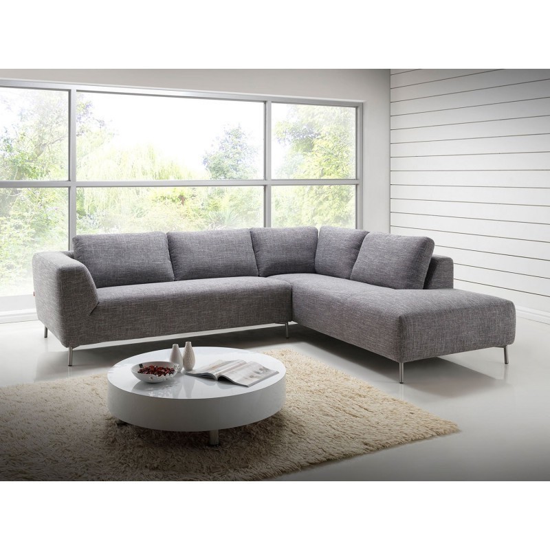 Canapé d'angle côté Droit design 5 places avec méridienne JUSTINE en tissu (gris clair chiné) - image 30378
