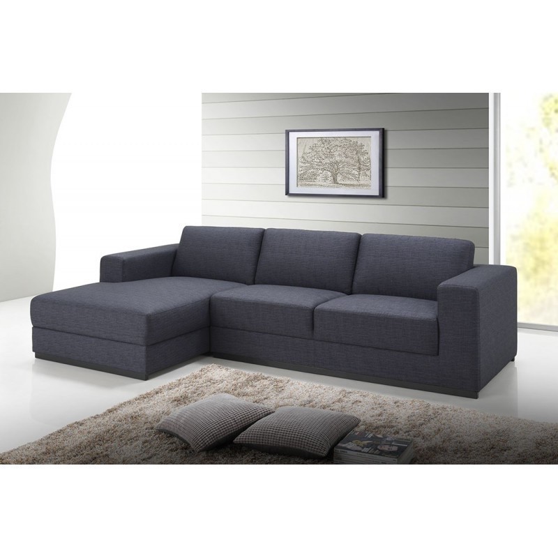 Canapé d'angle côté Gauche design 4 places avec méridienne MAGALIE en tissu (gris foncé) - image 30385
