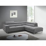 Canapé d'angle côté Droit design 5 places avec méridienne MATHIS en tissu (gris clair chiné)