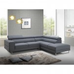 Canapé d'angle Droit design 5 places avec méridienne MATHIS en tissu (gris foncé)