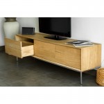 Furniture design low TV 2 drawers 1 door JASON solid oak (natural oak)