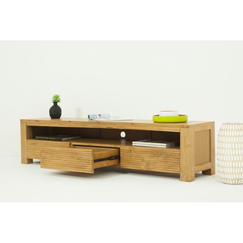 Mueble alto TV de madera de teca y metal 170 cm - Mobiliario de